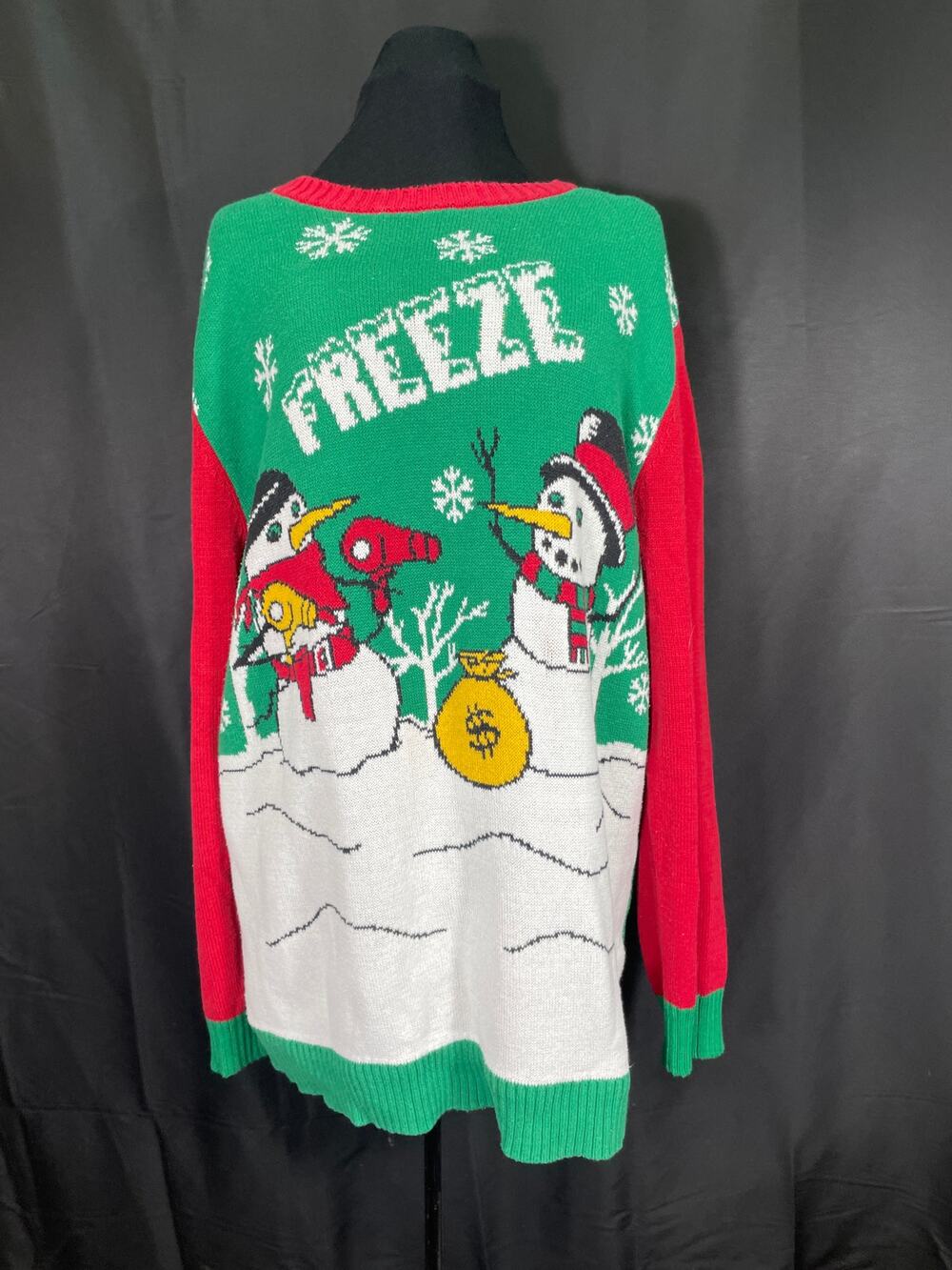 Funny Ugly Christmas Sweater XL, Snowmen, Freeze, Moneybag, Unisex